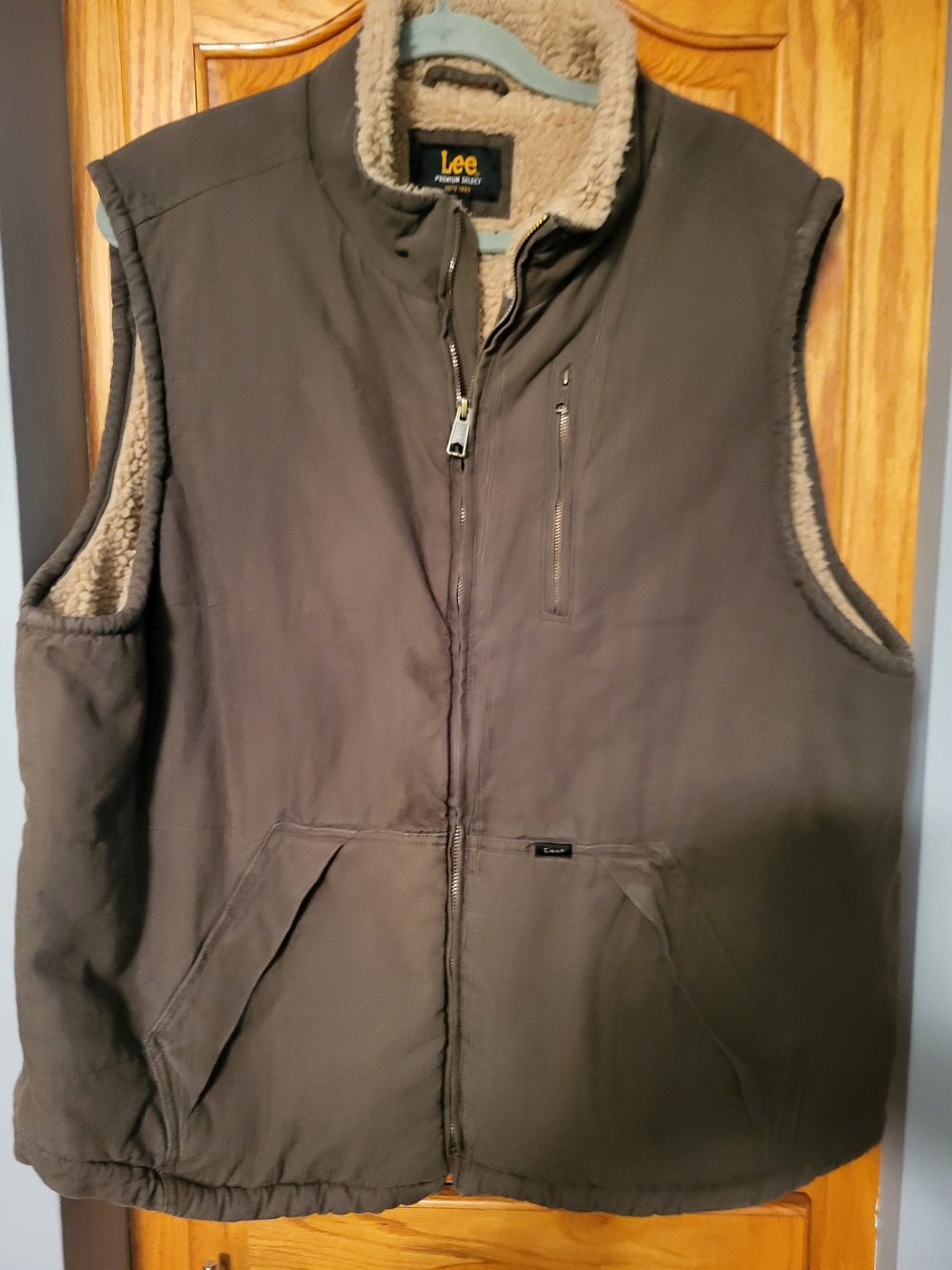 Lee Men's Brown Zip Vest Sherpa Lined Stand-Up Collar XXL Mid-Length